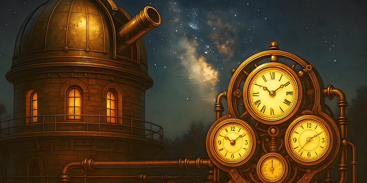 Chronometric Guild Observatory, brass gears and starlit instruments